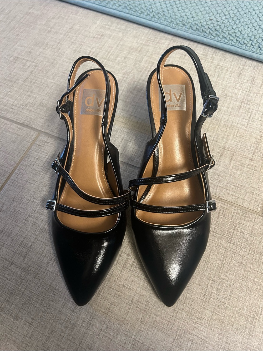 DV by Dolce Vita Black Pointed Slingback Kitten Heels